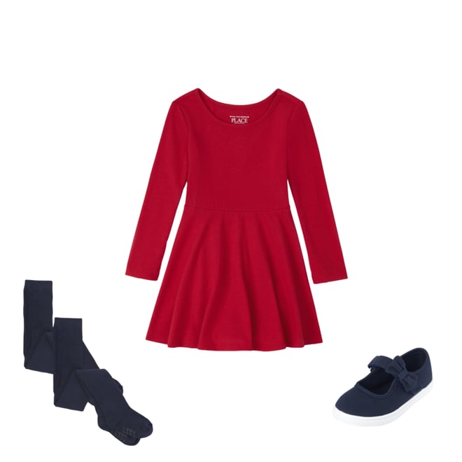 Girls Uniform Long Sleeve Knit Skater Dress