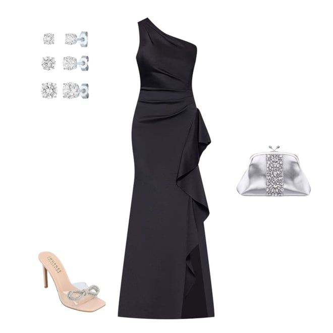 DJ Jaz One Shoulder Womens Sleeveless Evening Gown, Color: Black - JCPenney