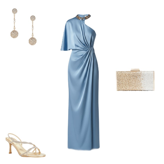 Aidan Mattox Satin Crepe Back Asymmetrical One Shoulder Beaded