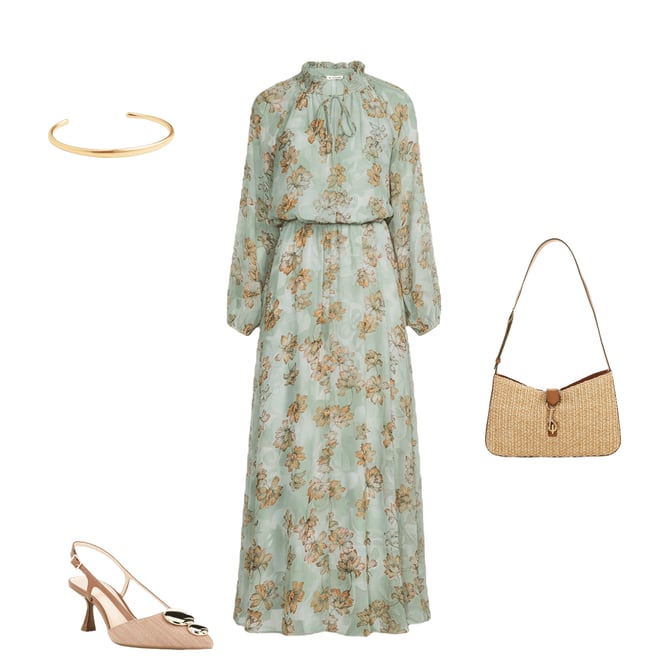 MELLODAY Floral Chiffon Jacquard Smocked Neck Long Sleeve A-Line Maxi Dress  | Dillard's