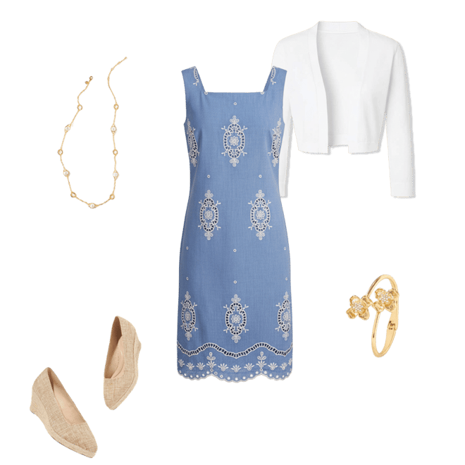 talbots green eyelet dress Embroidered Fit & Flare Dress - Geo Eyelet