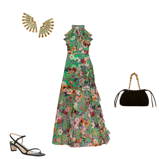 Betsy & Adam Halter Neck Sleeveless Ruffle Front Floral Chiffon Maxi Dress  | Dillard's