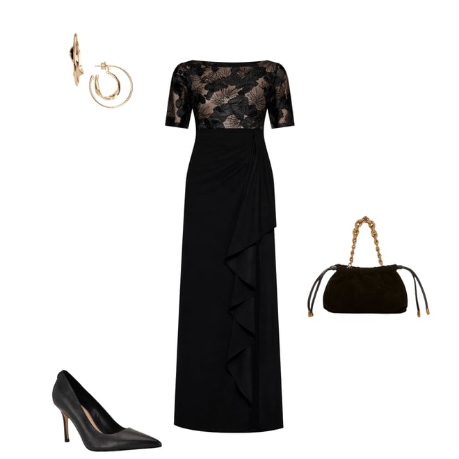 Betsy & Adam Soutache Mixed Media Gown | Dillard's