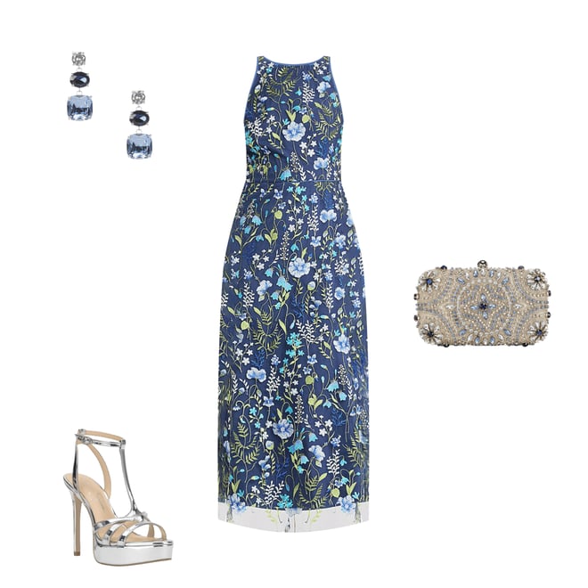 Maggy London Floral Embroidery Halter Neck Sleeveless Plunge Back Detail  Midi Dress | Dillard's