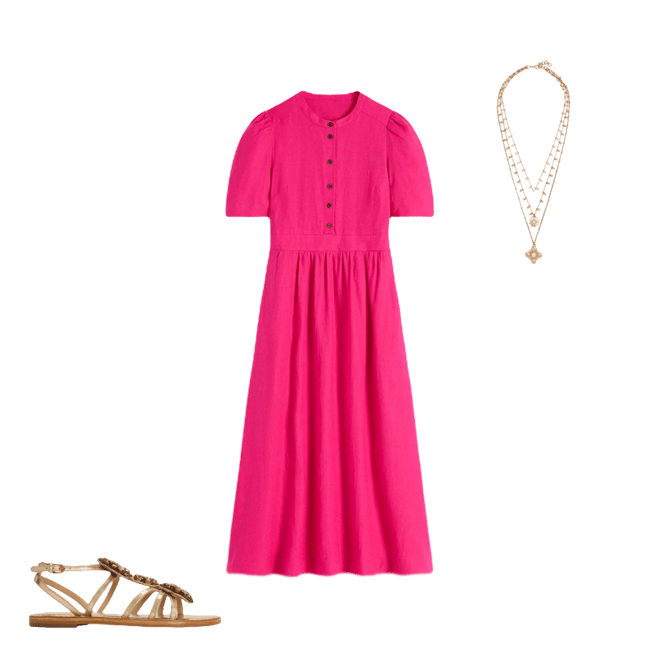 chinese dress ladies Ivy Linen Midi Dress-Pink Peony