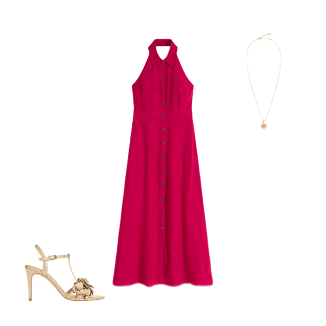 Eva Collar Halter Linen Dress-Pomegranate | Boden UK