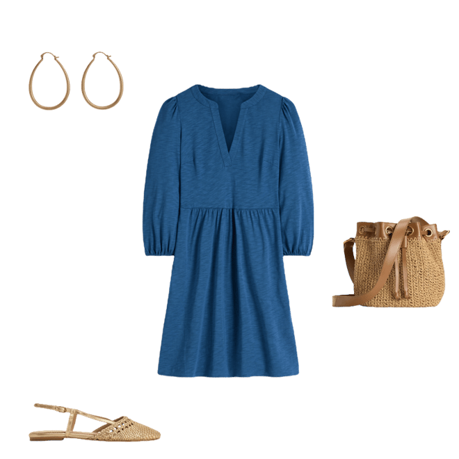 マルティーヌシットボンMartine SITBON ワンピース Cathy Notch Neck Jersey Dress-Tourmaline Blue | Boden USA