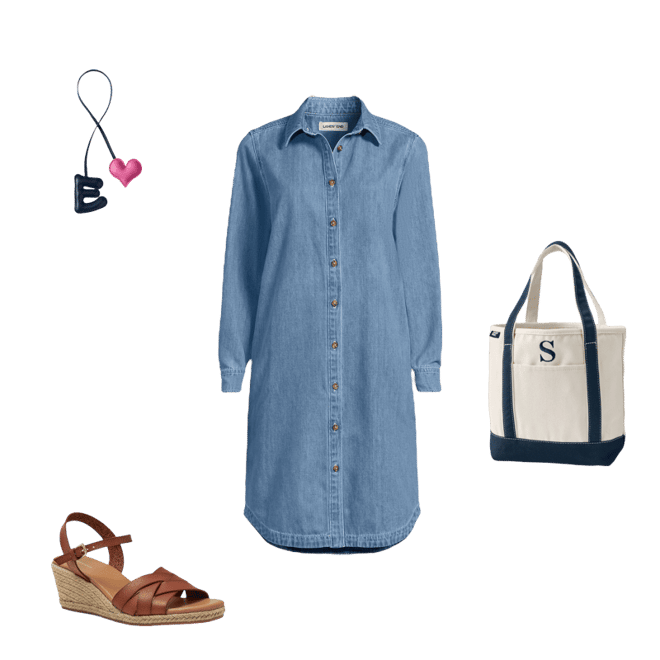 lands end denim shirt dress Lands' End Women's Light Weight Denim Popover At the Knee Dress - X Small