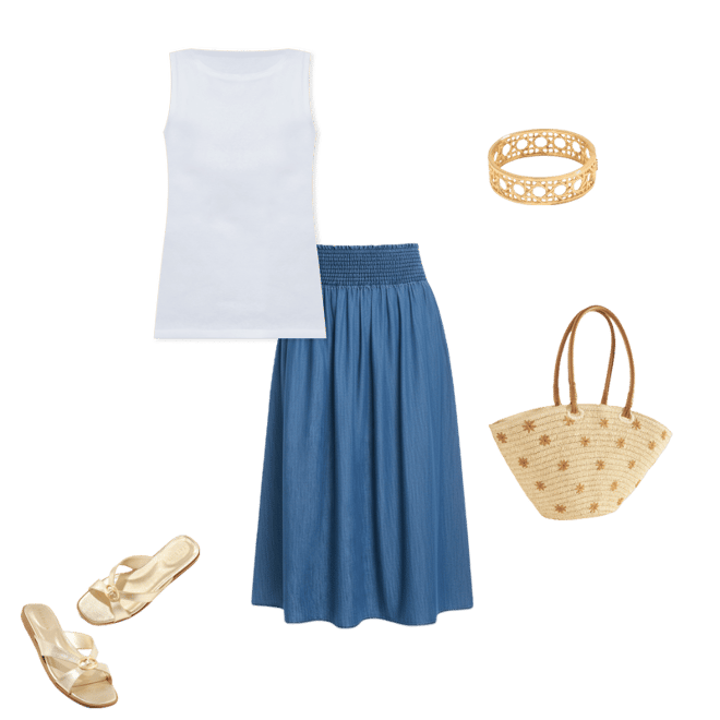 Smocked Waist Denim Skirt