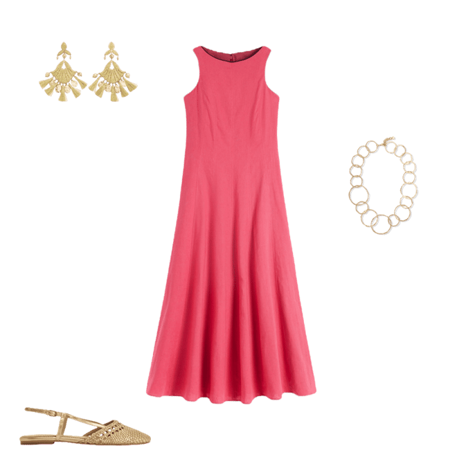 Annet Linen Blend Midi Dress-Cherry Blush | Boden USA