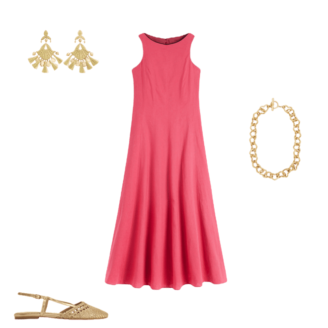 knee length dresses for ladies Irene Linen Midi Dress-Navy main image 0
