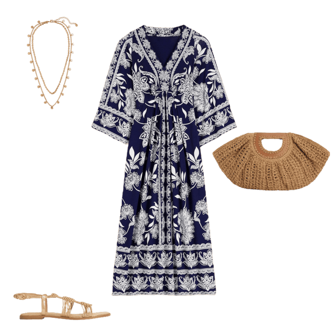 Nell Kimono Midi Jersey Dress-Navy, Elegant Blossom | Boden USA