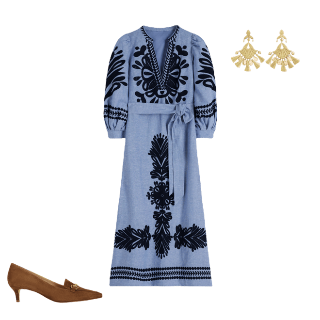 a line ethnic dress Grey & Green Printed Woven A-Line Ethnic Dress – Unique & Stylish main image 0