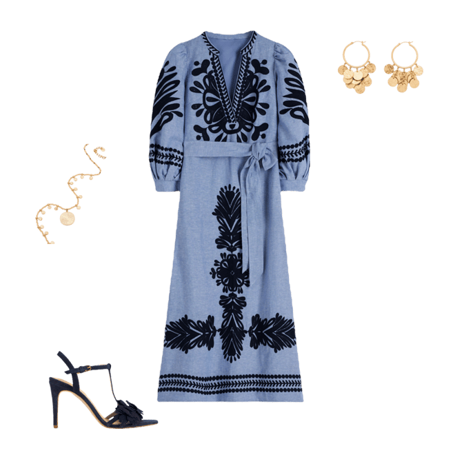 Octavia Linen Blend Dress-Embroidered Chambray | Boden USA