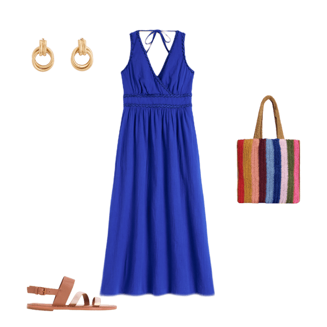 Lorna Trim Double Cloth Dress-Bright Blue | Boden USA