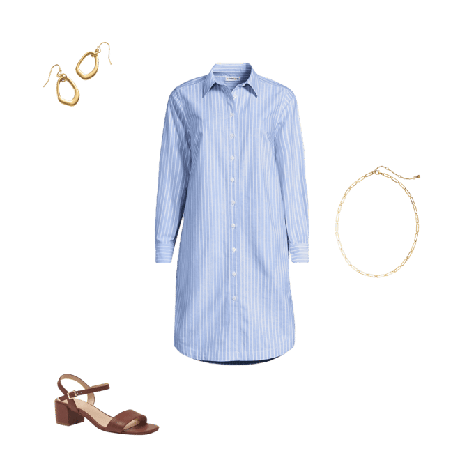 Women's Oxford Long Sleeve Button Front Shirt Dress | Lands' End