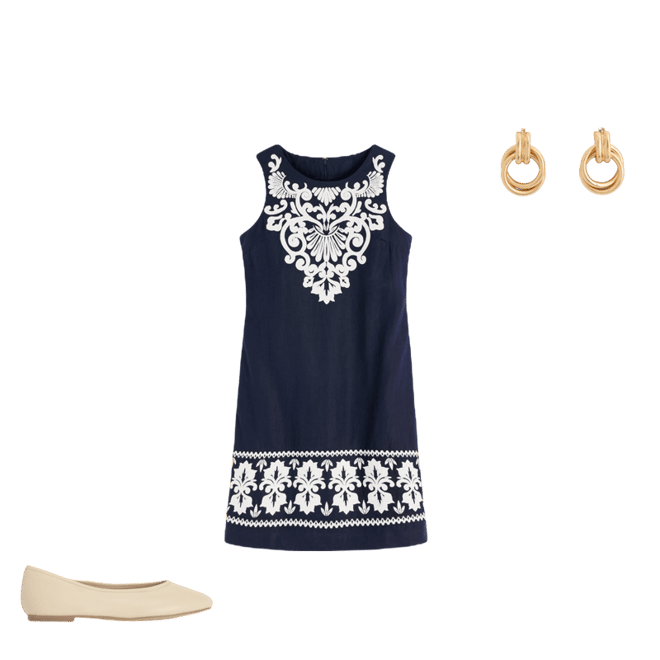 Linen Shift Dress-Navy Embrodiery | Boden USA