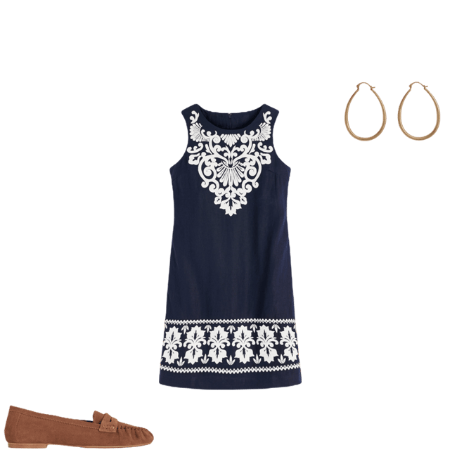 Linen Shift Dress-Navy Embrodiery | Boden USA