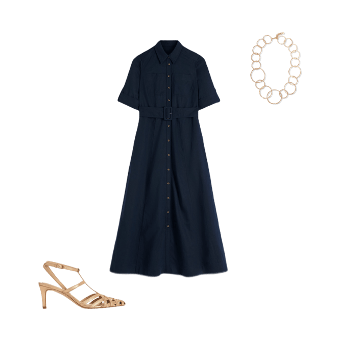 chinese dress ladies Ora Linen Blend Shirt Dress-Navy