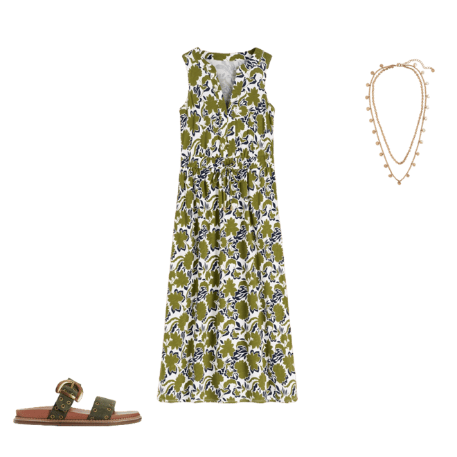 Delphine Midi Sleeveless Dress-Olive, Shadow Blossom | Boden USA