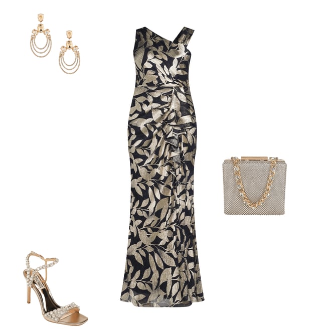 Adrianna Papell Metallic Asymmetrical Neck Sleeveless Gown | Dillard's
