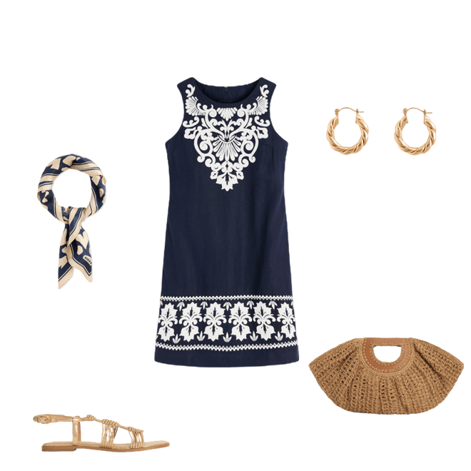 Linen Shift Dress-Navy Embrodiery | Boden USA