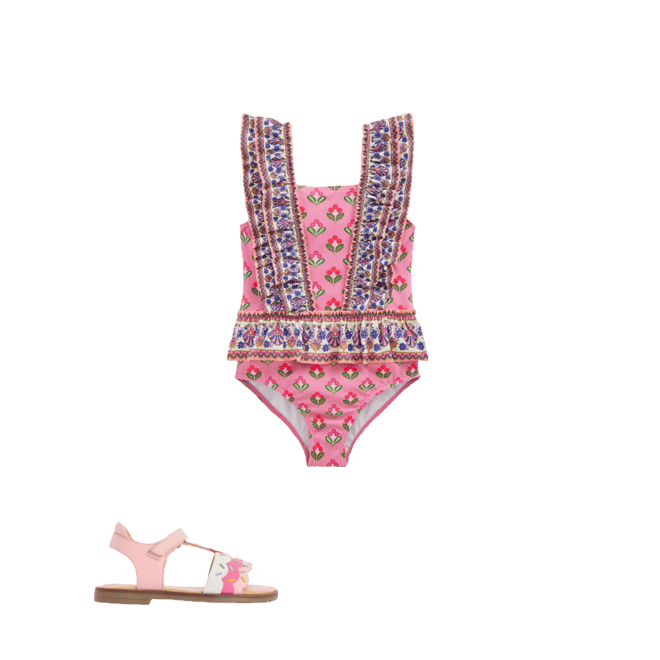 Frill Peplum Swimsuit-Pink Multi Woodblock | Boden UK