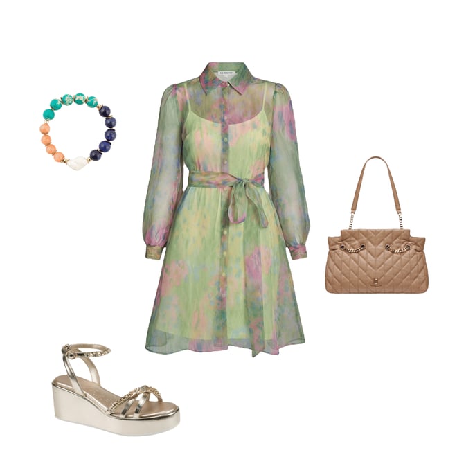 KARL LAGERFELD PARIS Printed Organza Long Sleeve Shirt Collar Neckline  Belted Shirt Dress | Dillard's