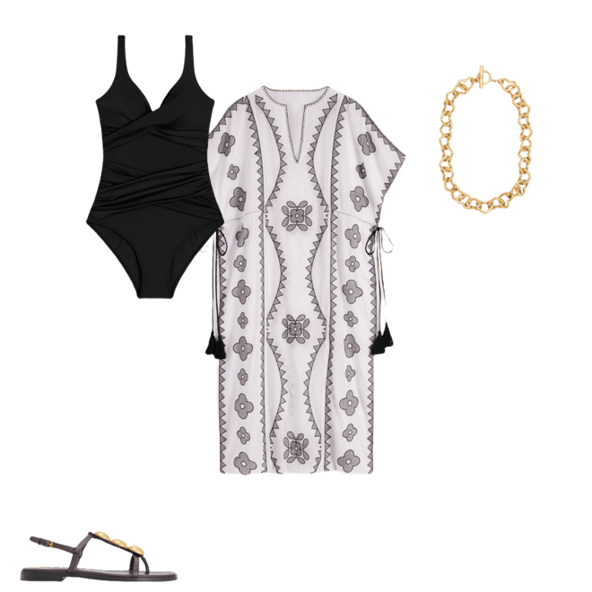 Side Tie Kaftan Dress-White Black Embroidered | Boden USA