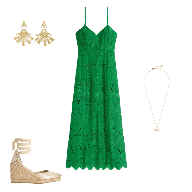 Boden Women's Empire Linen Broderie Dress in Green | Size 8