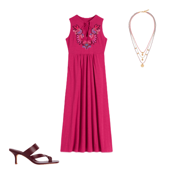 Boden Women's Notch Neck Jersey Maxi Dress in Red | Size 16/18