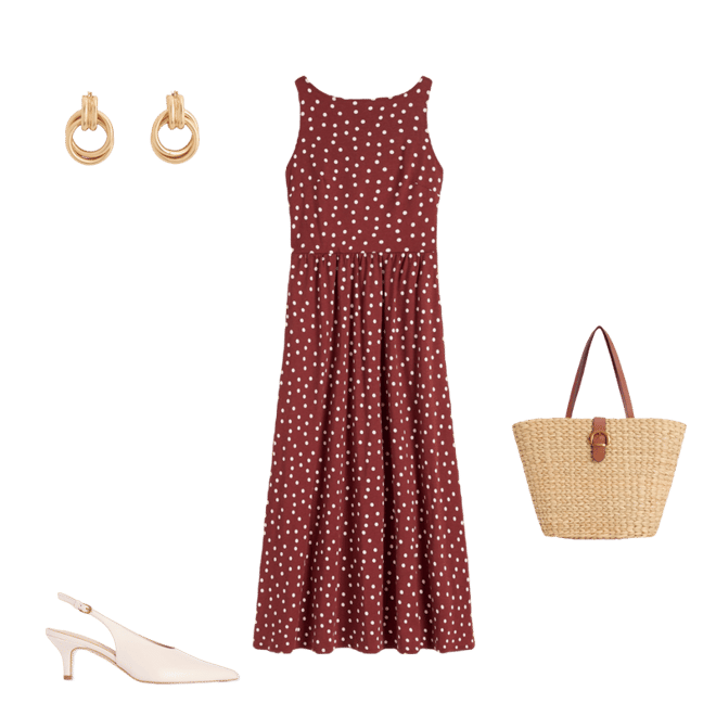 Saoirse Smocked Jersey Dress-Roasted Brown, Painted Dot | Boden USA