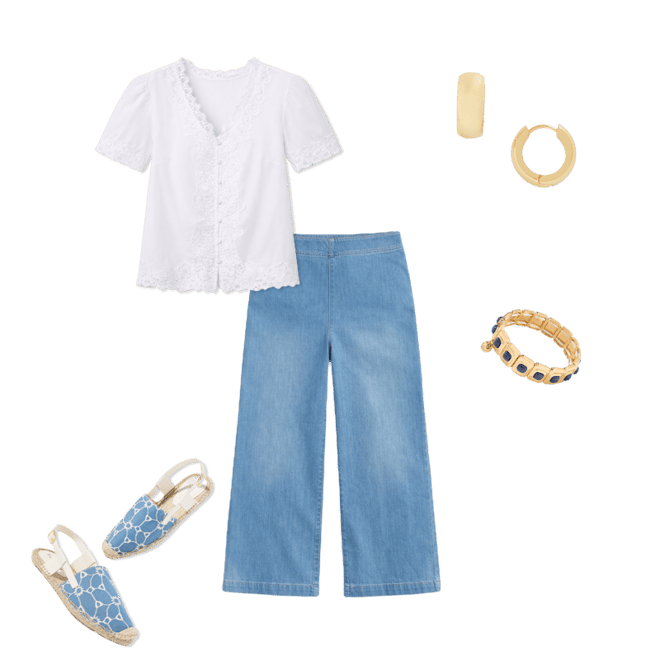 Wide Crop Pull-On Travel Jeans - Mercer Wash | Talbots