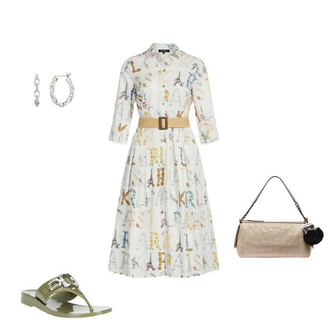 knee length dresses for ladies Short Sleeve Jacquard Belted Shirt Dress | Dresses & Jumpsuits main image 0