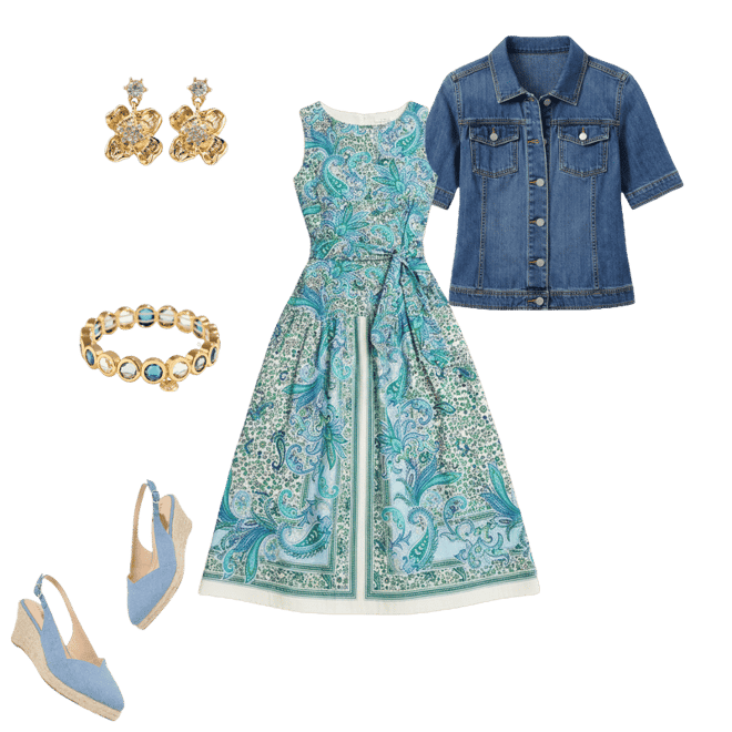 Modern Poplin Fit & Flare Dress - Heritage Paisley | Talbots