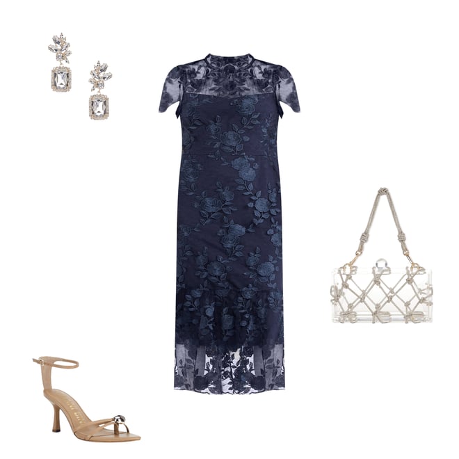Maggy London Floral Embroidered Illusion Crew Neck Short Sleeve Ruffle Hem  Midi Dress | Dillard's