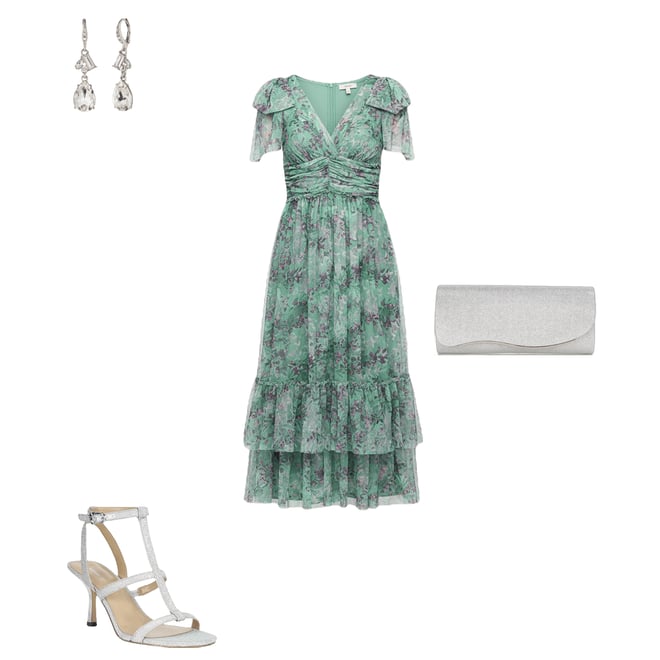 Ignite Evenings Printed Mesh Bow Double Tier Hem Midi Dress | Dillard's