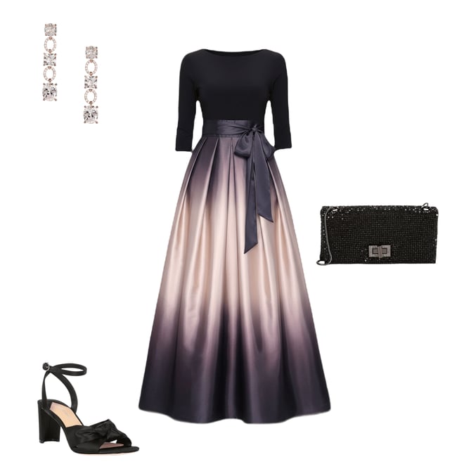 Ignite Evenings Ombre Satin Boat Neck 3/4 Sleeve Tie Waist Pocketed Gown |  Dillard's