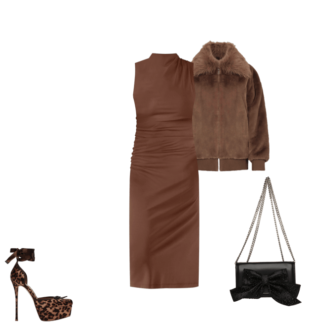 MO Brown Mock Neck Midi Dress