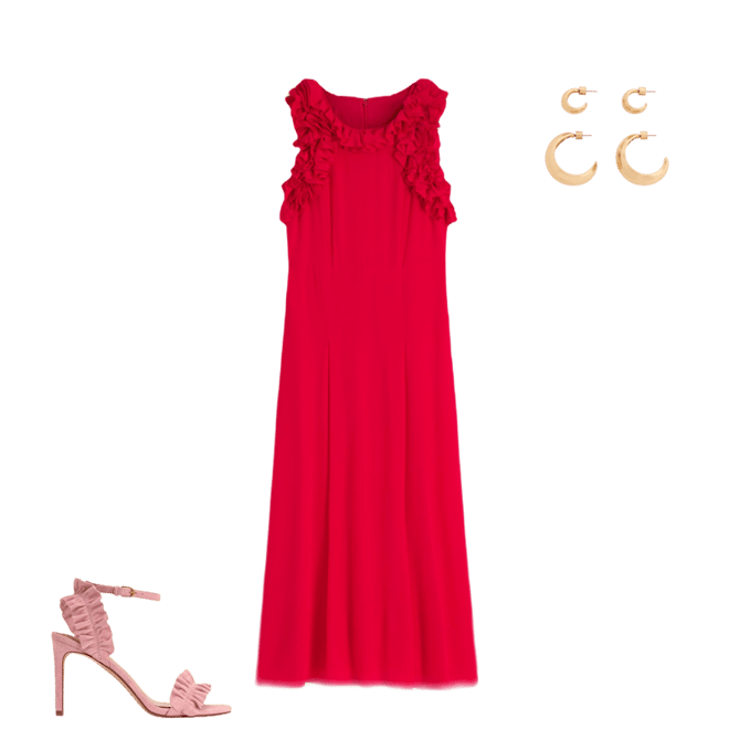 Boden Women's Ruffle Silk Midi Dress in Red | Size 4