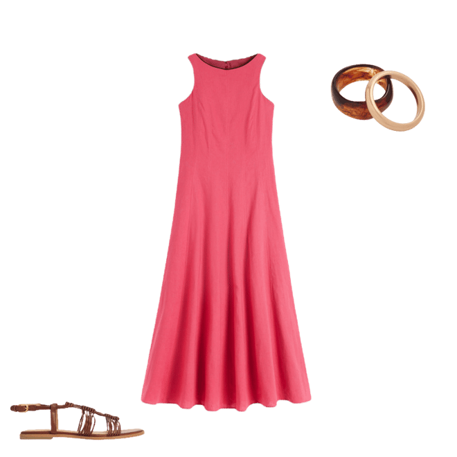 delicate flower arabesques linen midi dress Adeline Light Pink Floral Midi Dress main image 0