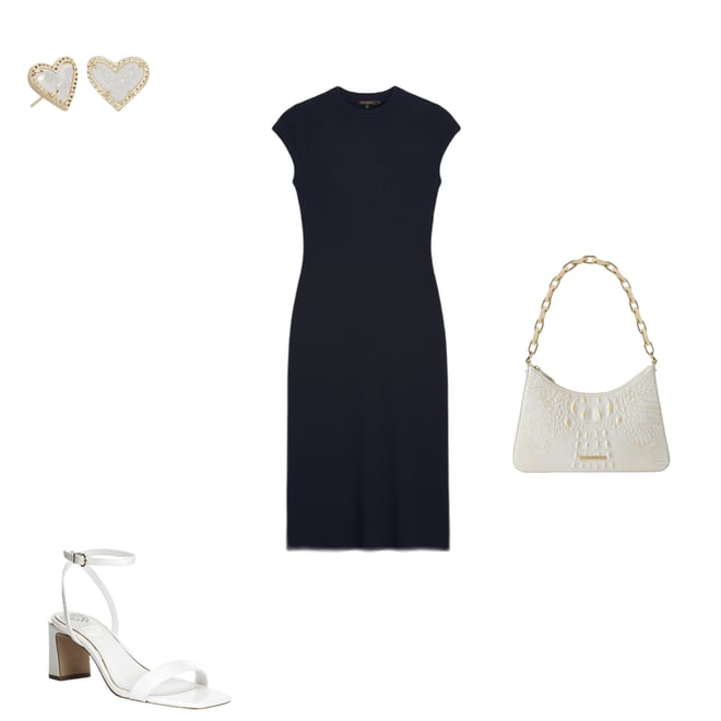 Vince Camuto Mock Neck Cap Sleeve Ribbed Knit Midi Sheath Dress