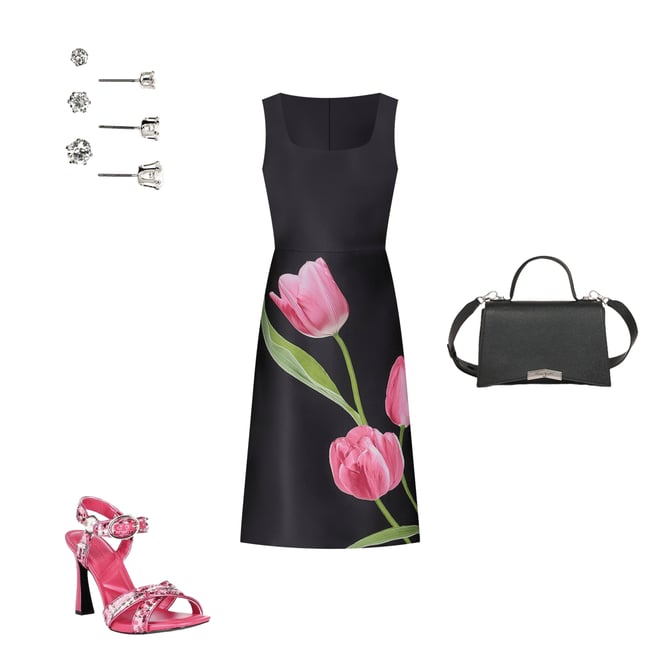 KARL LAGERFELD PARIS Scuba Tulip Print Square Neck Sleeveless