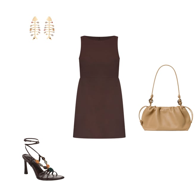 coffee brown wedding guest dress Brown Woven Faux Leather Handbag - All Handbags