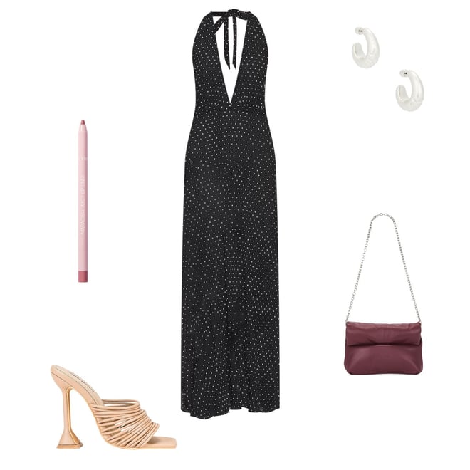 district maxi dress in onyx polka lioness LIONESS District Maxi Dress in Onyx Polka