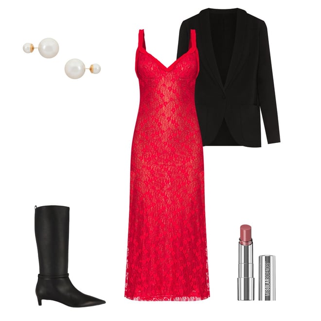knee length dresses for ladies Scarlet Elegance Lace Midi Dress