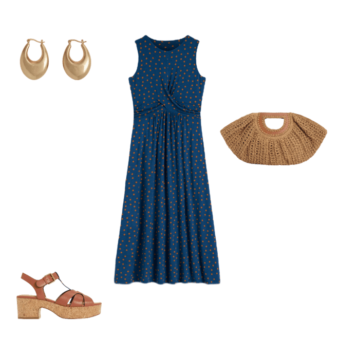 Zara Cross Waist Jersey Dress-Tourmaline Blue, Painted Dot | Boden USA