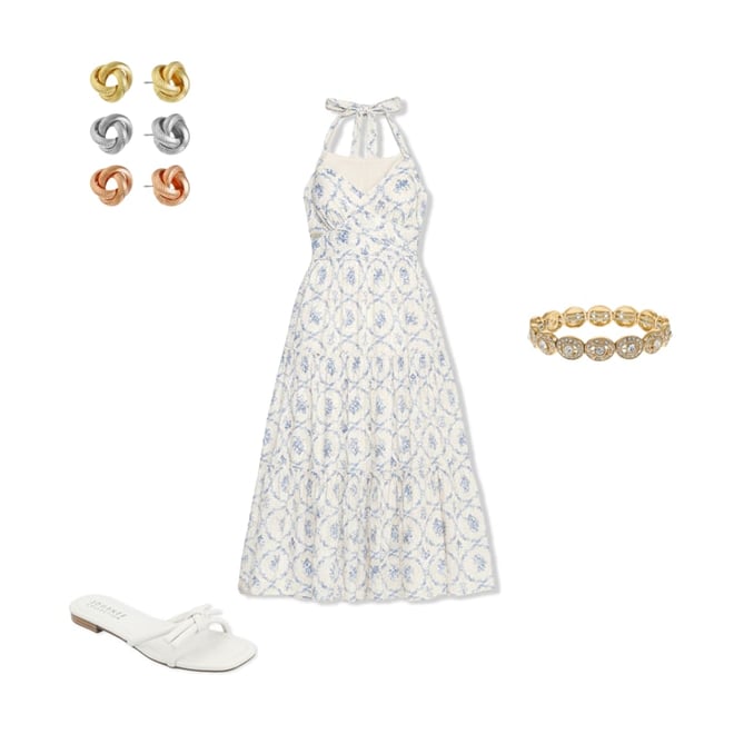 Trixxi Womens Juniors Midi Halter Neck Floral A-Line Dress, Color: White  Blue Floral - JCPenney