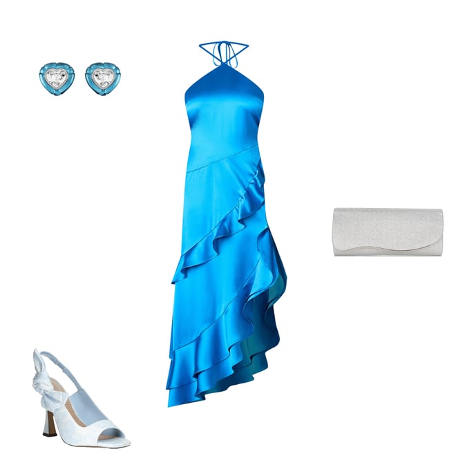 Steve Madden Caspia Solid Satin Halter Neck Asymmetrical Ruffle Midi Dress  | Dillard's