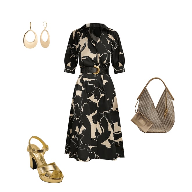 chinese dress ladies Floral Belted A Line Midi Dress | Shirt Dress main image 0